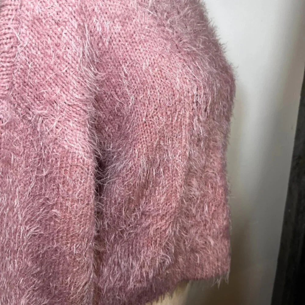 BB DAKOTA Feelin' Lashy Eyelash Cable Knit Sweater Rose Quartz Size XS